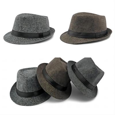 New British Winter Wool Plaid Top Hat Mid- Aged Men Jazz HatHat Large Warm Brim Wedding Party Dad Bucket Felt Fedoras Hat Cap