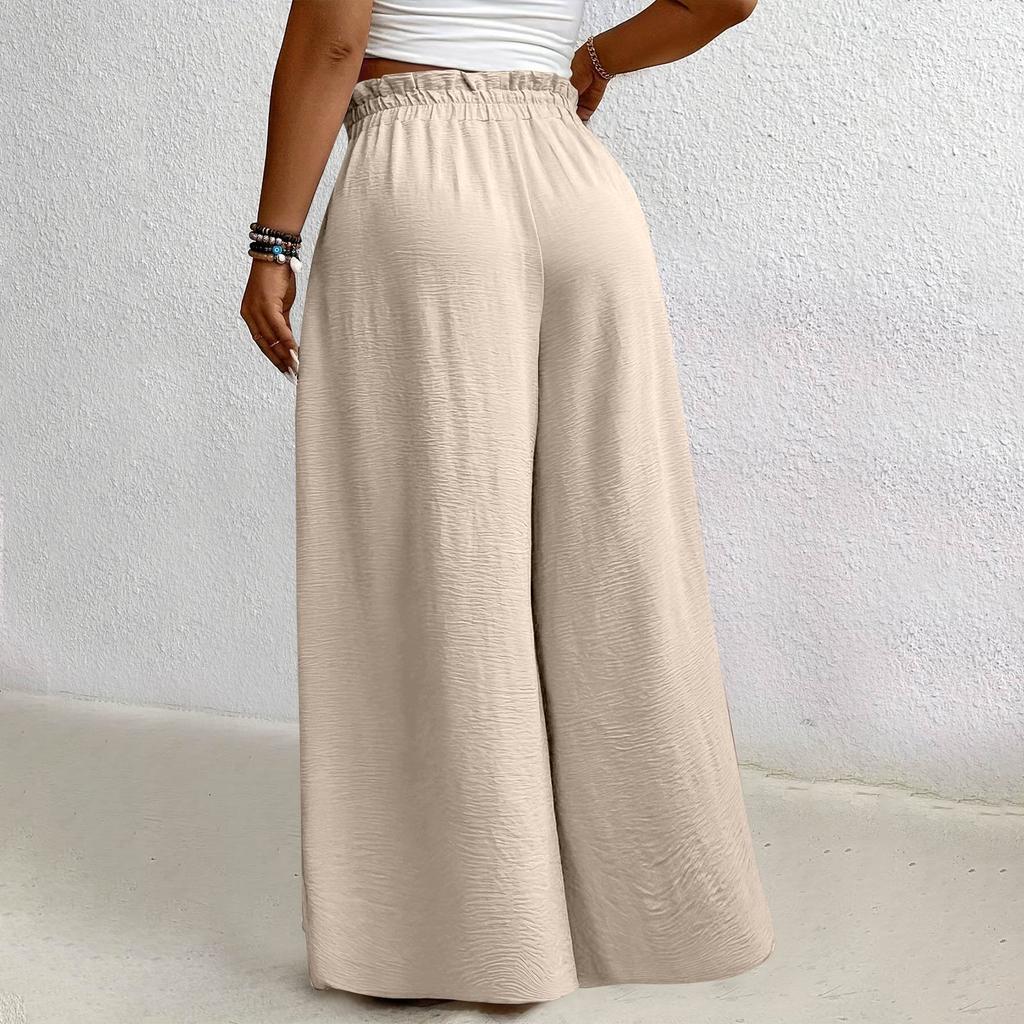 Women High Waist Wide Leg Palazzo Pants Drawstring Elastic Waist Loose Fit Flowy Long Trousers with Pockets for Casual Daily Wear