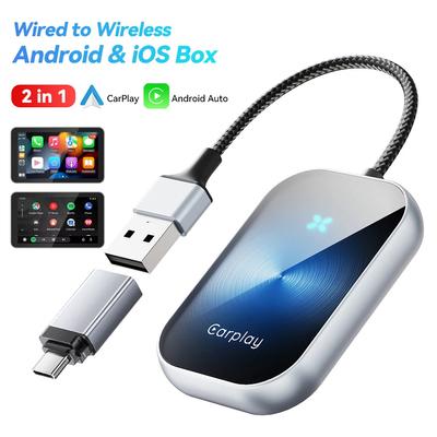 Adattatore Wireless CarPlay 2 in 1 Smart CarPlay Box per Apple IOS Android Car Play Display Plug&Play Connessione Bluetooth WiFi Auto