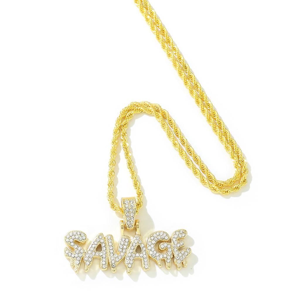 

Мужская Женская Хип-Хоп Подвеска Ожерелье с надписью SAVAGE и 13мм Кубинской Цепью Iced Out Bling Хип-Хоп Ожерелья Модная Шарм Бижутерия 24inch 60cm