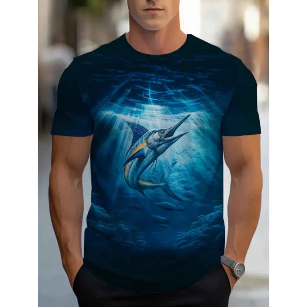 Underwater World Men's T-Shirt Realistic Sea Creatures 3D Print Short Sleeve Fashion Casual Travel Men's Loose O-Neck Breathable T-Shirts