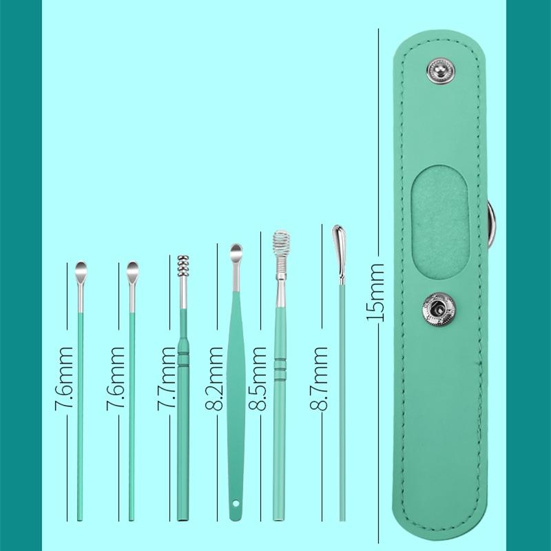 6 Stück/Set PU Lederetui Ohrlöffel Stäbchen Ohrenschmalz Entferner Ohrreiniger Reiniger Löffel Kürette Ohrschutz Wachsentfernungswerkzeug