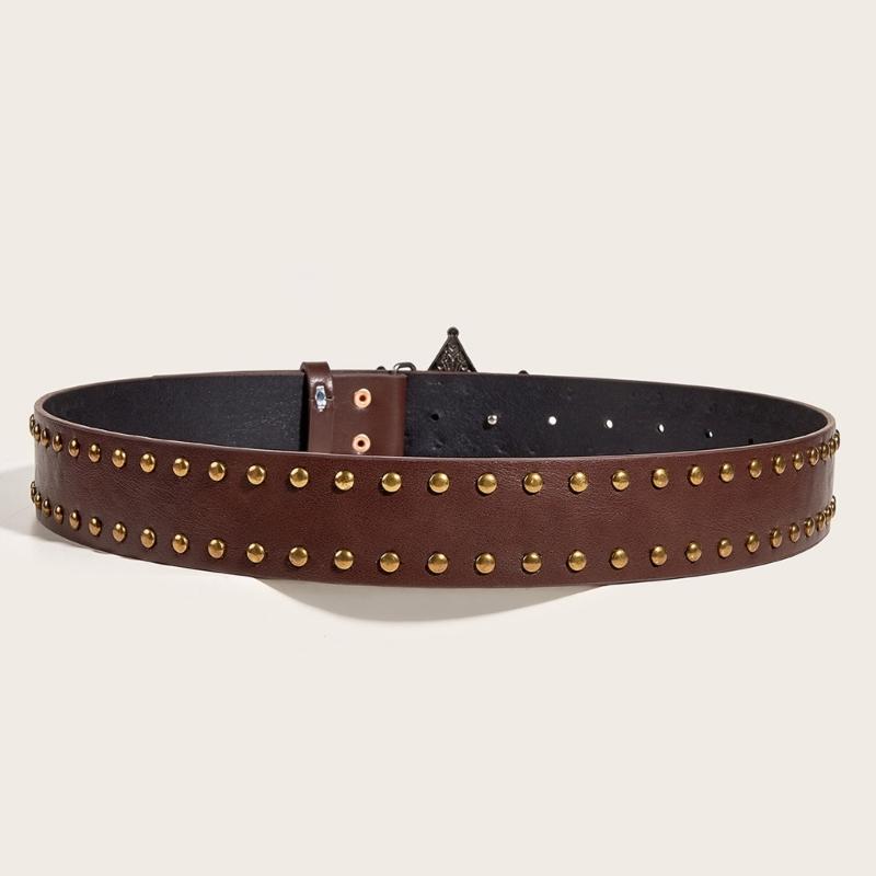 Fashionable Jeans Belt with Buckles All-Matched Design Western Cowgirl Waist Belt Star Rivets Punk Wide Belt Decorations