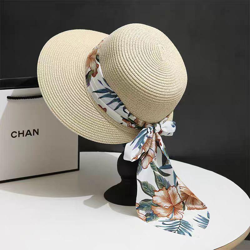 Straw Hat Woven Women'S Large Brim Sun Protection Bucket Hat Beach Vacation Sun Hat Uv Protection French Straw Hat