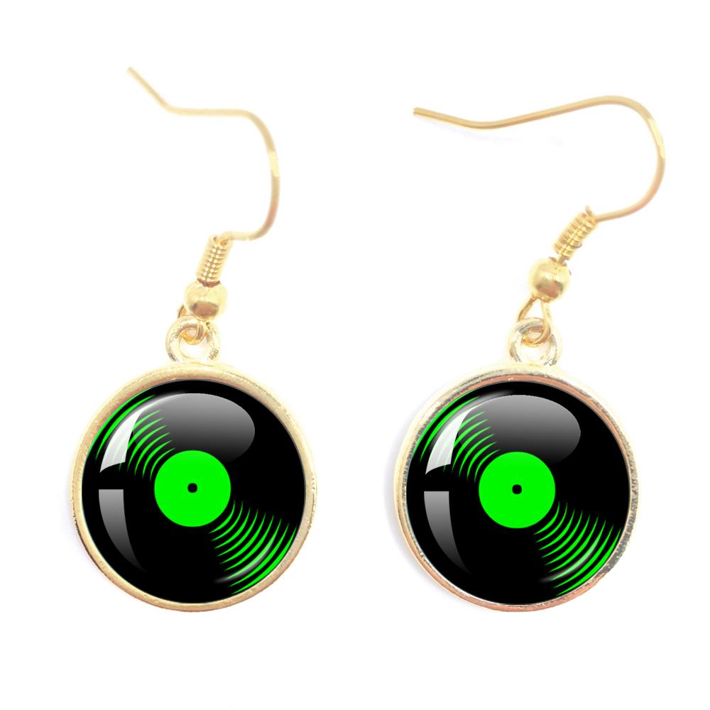 Classic Vintage Vinyl Records Rretro Phonograph Rrecord Dome Glass Ladies Earrings Music Lover Gifts Music Record Disc Earrings
