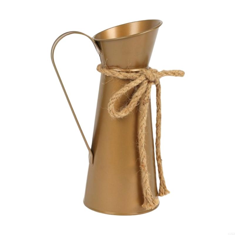 62KD Vintage Metal Pitcher Vases Shabby Iron Flower Holders Farmhouses Table Decors