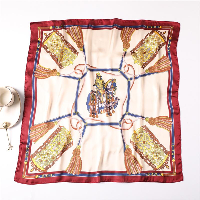 New printed silk scarf fashionable versatile scarf simulation silk small square scarf spring and summer thin sun protection decoration autumn and wint