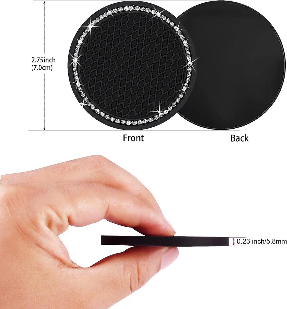 2PCS Auto Car Cup Holder Coasters Silicone Anti-Slip Bling Crystal Drink Car Cup Mat,Universal Vehicle Interior Accessories