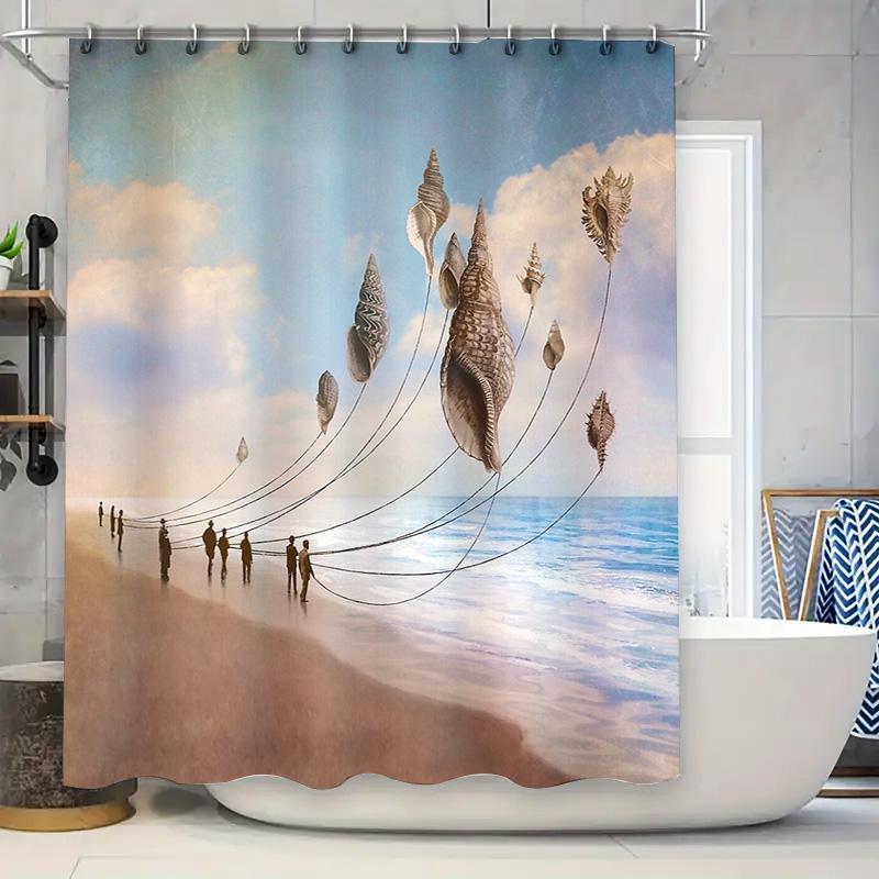 

Ocean Wave Bathroom Decor Shower Curtain Set Coastal Sea Landscape Beach Themed Backdrop Artistic Modern Home Textile W60H190(CM)-1 Pcs