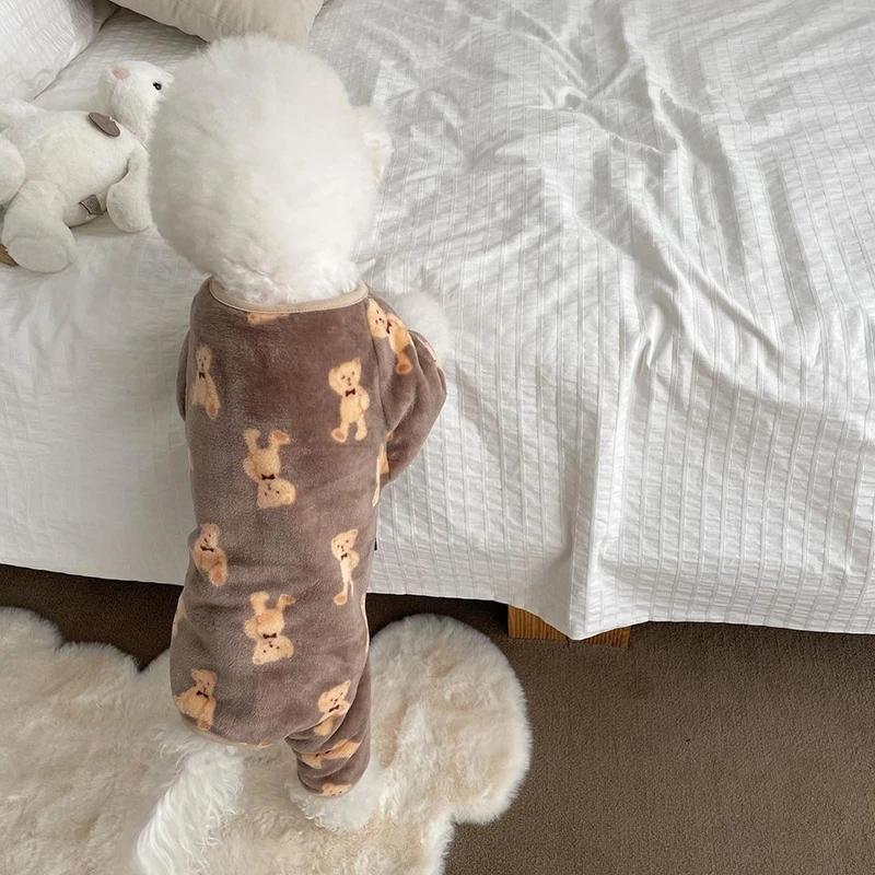 Adorable Bear Print Pet Onesie Sweater Soft Flannel Four-Legged Suit for Dogs And Cats Autumn Winter Pet Clothing