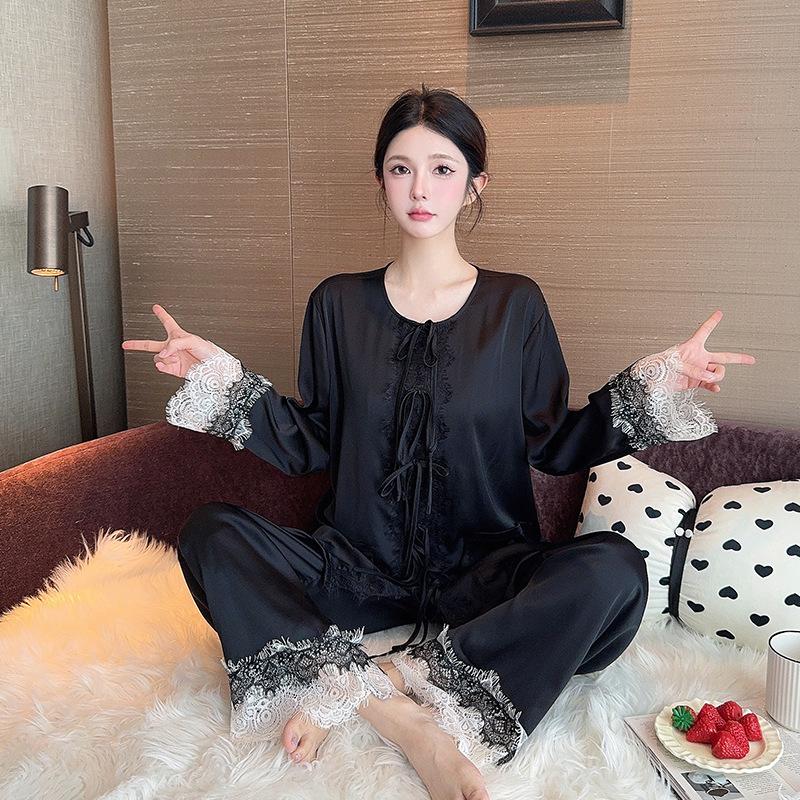 New ice silk pajamas women's long-sleeved suit, new Chinese high-end national style loungewear, spring and autumn new thin styles can be worn outside