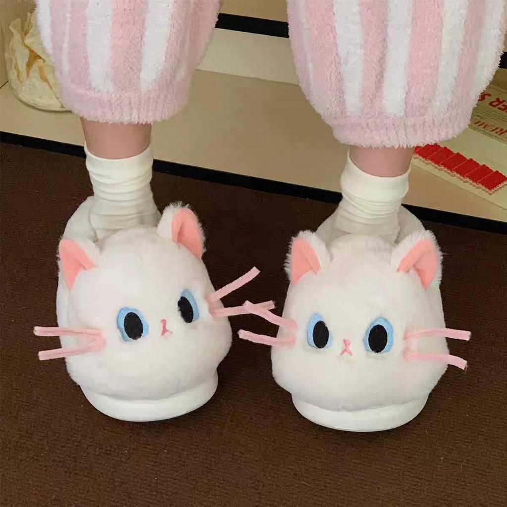 Soft Cat Plush Slippers For Women And Men With Warmth And Nonslip Pvc Sole For Home Comfort