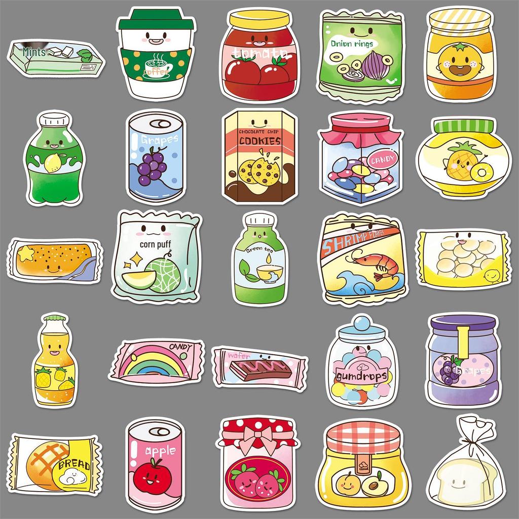 50 Cute Hand-drawn Snack Stickers for Water Bottles & Phone Cases