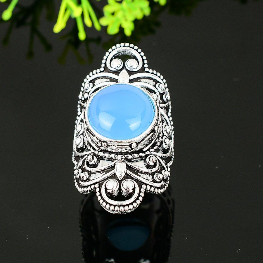 Natural Aqua Chalcedony Gemstone 925 Sterling Silver Gift Ring Size 10 S7f80