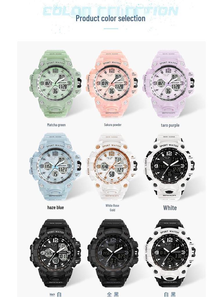 Sanda Fashion Dual Display Men's and Women's Waterproof Luminous Sports Watch