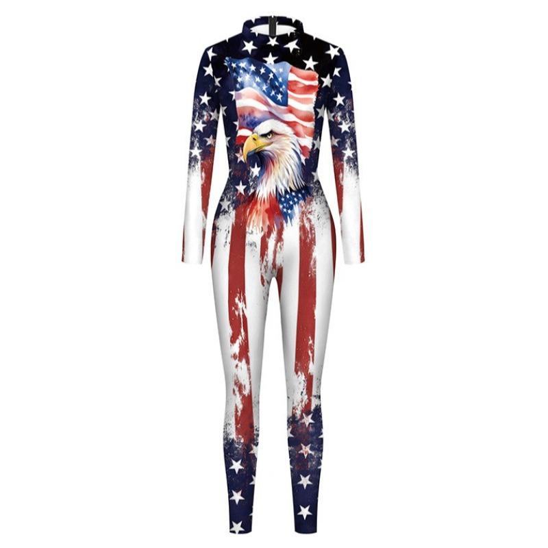 Орел День Независимости 3D-печать Комбинезон для взрослых Вечеринка Цифровая печать Полосатые леггинсы Женщины Мужчины Хэллоуин Костюмы S