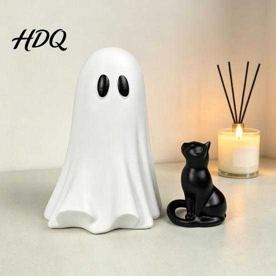 Halloween Ghost And Black Cat Figurine Ornament Hugging A Sculpture Cute Resin Ornament for Home Decor Unique Figurine Bedroom Entrance Display