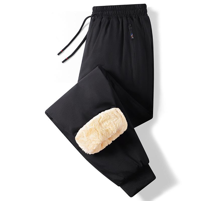Men's Thickened Cotton and Fleece Trousers, Autumn/Winter Casual Lambskin Sweatpants