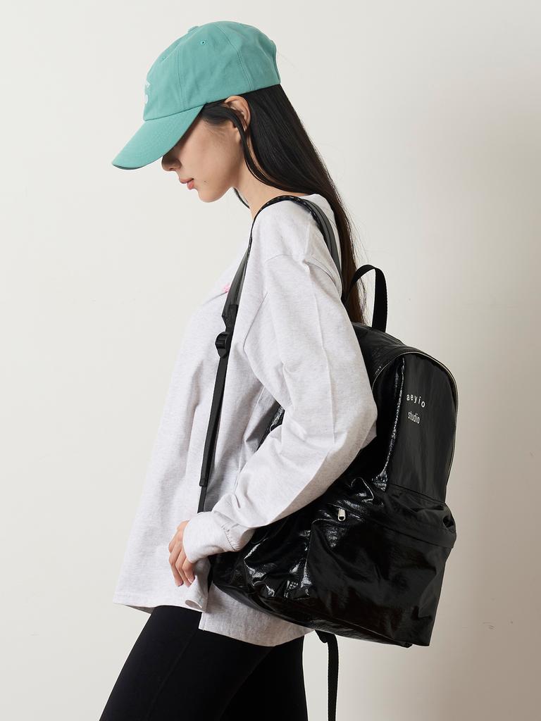 Aeyiostudio (Worn By Celebrities) Logo Glossy Backpack_Black