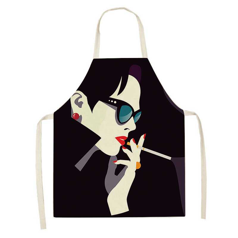 1ks Dámské grafický potisk Kuchyňské zástěry Dámské Lněný bryndák proti znečištění Bez rukávů Zástěry na čištění domácnosti Příslušenství pro domácí vaření