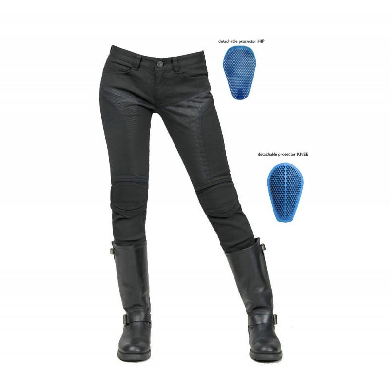 Womens Motorcycle Riding Jeans Slim Fit Army Green Mesh Breathable Adjustable Knee Pads Biker Pants