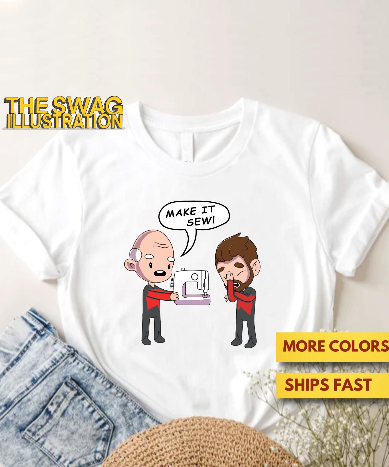 Make It Sew Shirt, Funny Captain Picard Make It So Pun Shirt, Star Trek Lovers Pun GifT shirt, Tailors GifT shirt, Ultra Soft Premium Tee 4XL