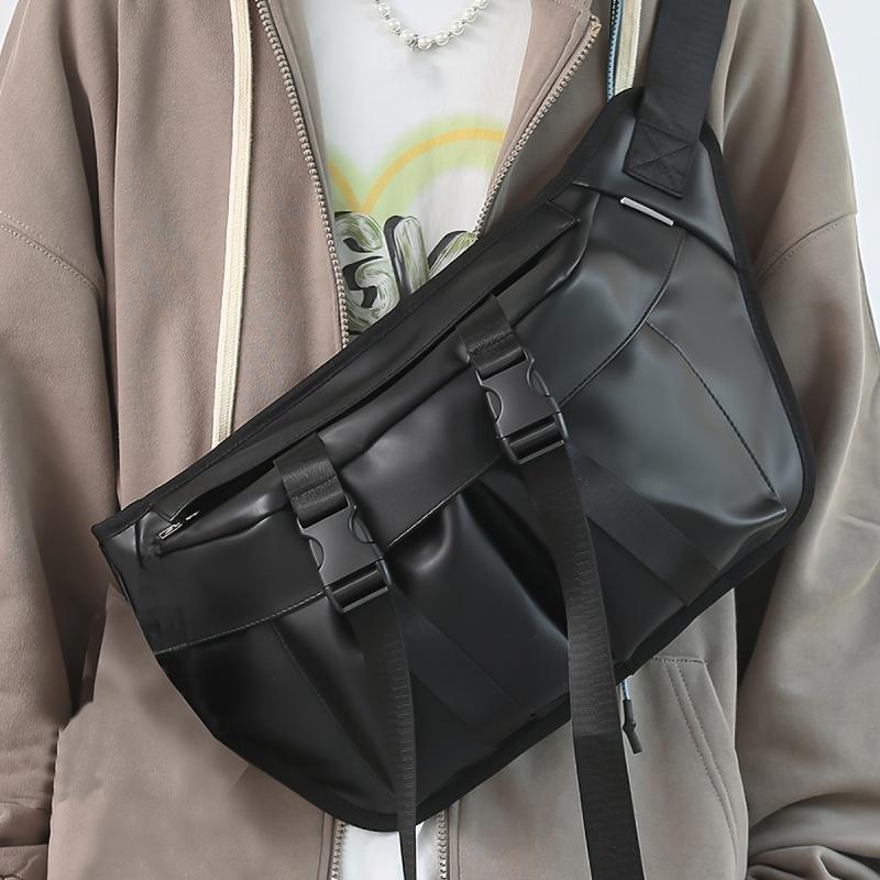 

Крутая сумка через плечо в стиле панк в стиле хип-хоп, сумка через плечо из искусственной кожи, большая вместительная сумка для хранения на молнии для занятий спортом на открытом воздухе, фитнес-школы