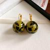 Hong Kong Style Rendering Resin Round Leopard Print Ear Buckle Retro High-end Sense Unique Earrings Personality Temperament Earrings Women