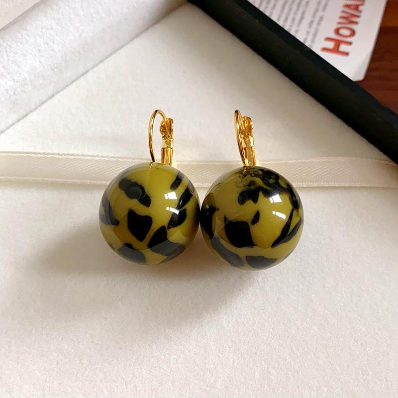 Hong Kong Style Rendering Resin Round Leopard Print Ear Buckle Retro High-end Sense Unique Earrings Personality Temperament Earrings Women