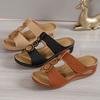 Foreign trade large size slope heel slippers women's shoes wear 2025 new summer slope heel holiday beach sandals