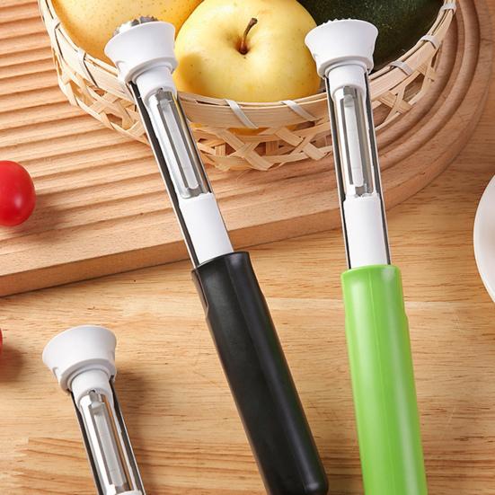 2-in-1 Obstentkerner und Schäler mit gezahnten Doppelklingen Edelstahl-Gemüseentkerner Ergonomischer Griff Küchenwerkzeug