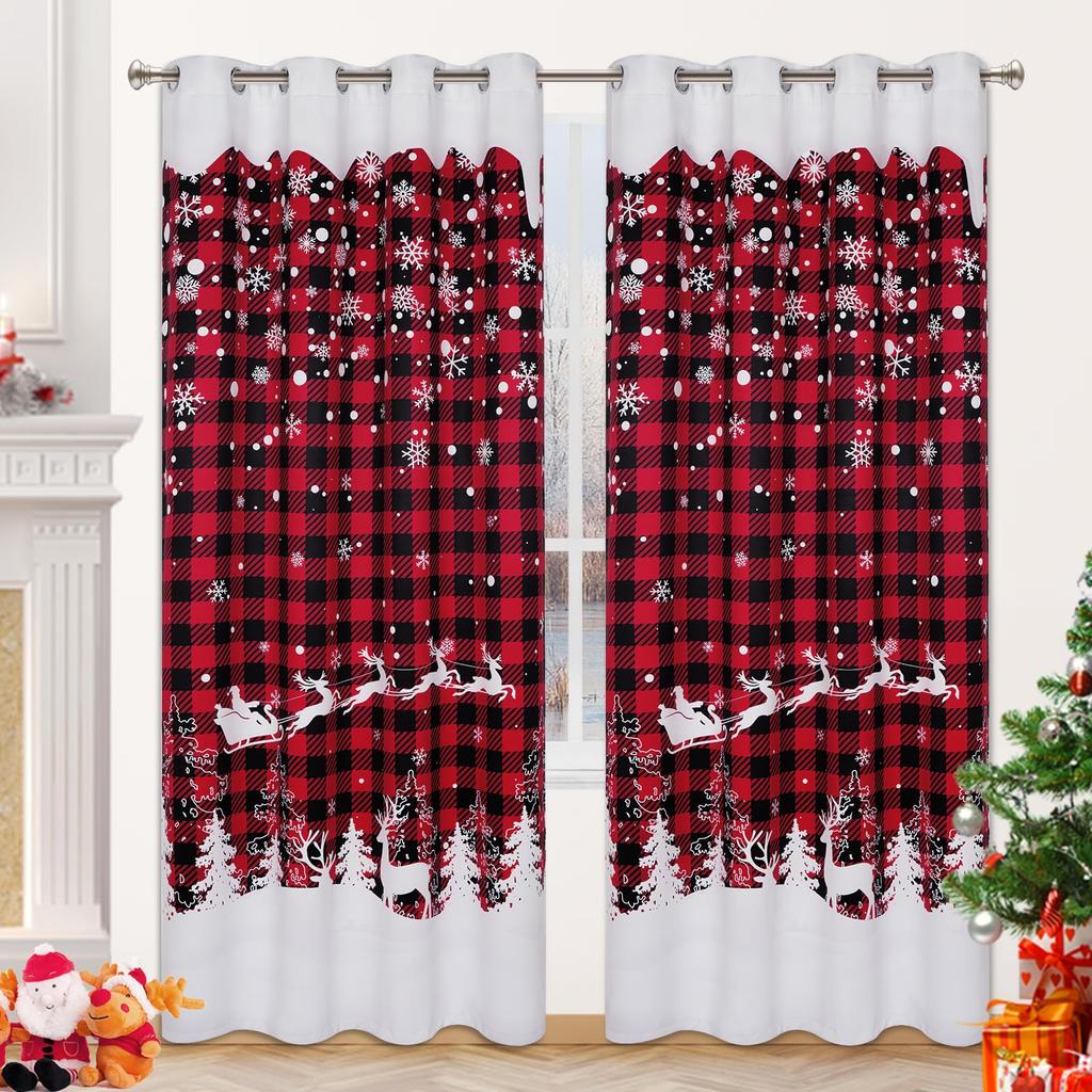 Collection Christmas Blackout Curtains Elk Printed High Shading Curtains for Bedroom Living Room Kitchen Children's Room 2 Pcs