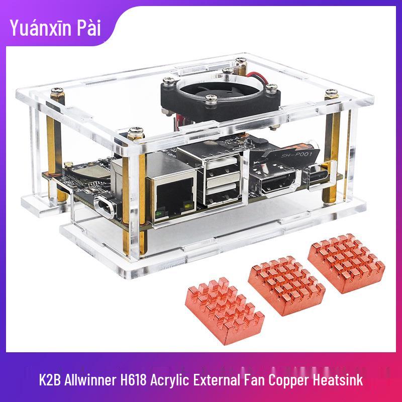 K2B H618 Android/Linux Dev Board with Acrylic Case, Fan, and Copper Heatsink