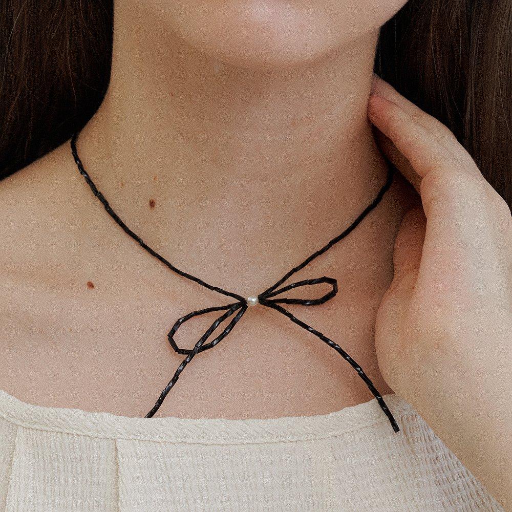 [Worn by IU] Prn255 Black Ribbon Necklace