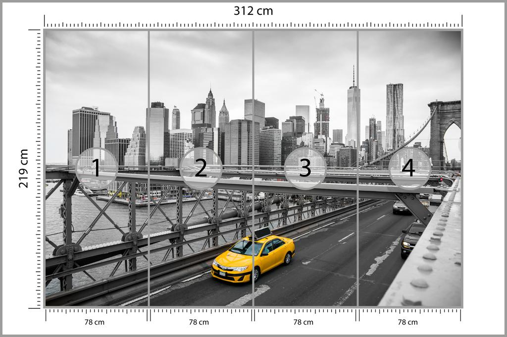 Photomural Taxi Crossing Brooklyn Bridge Smooth Vinyl 312x219