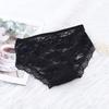 Girls' Sexy Lace Briefs Breathable Underwear with Butterfly Knot Carved Mid Air Waist Knickers Solid Color Women's Triangle Panties