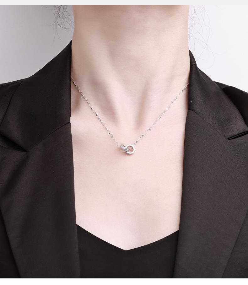 Stylowy Damski Naszyjnik Podwójny Pierścień Obojczyk - Wszechstronny, Niszowy Design, Wysokiej Klasy Srebrna Biżuteria