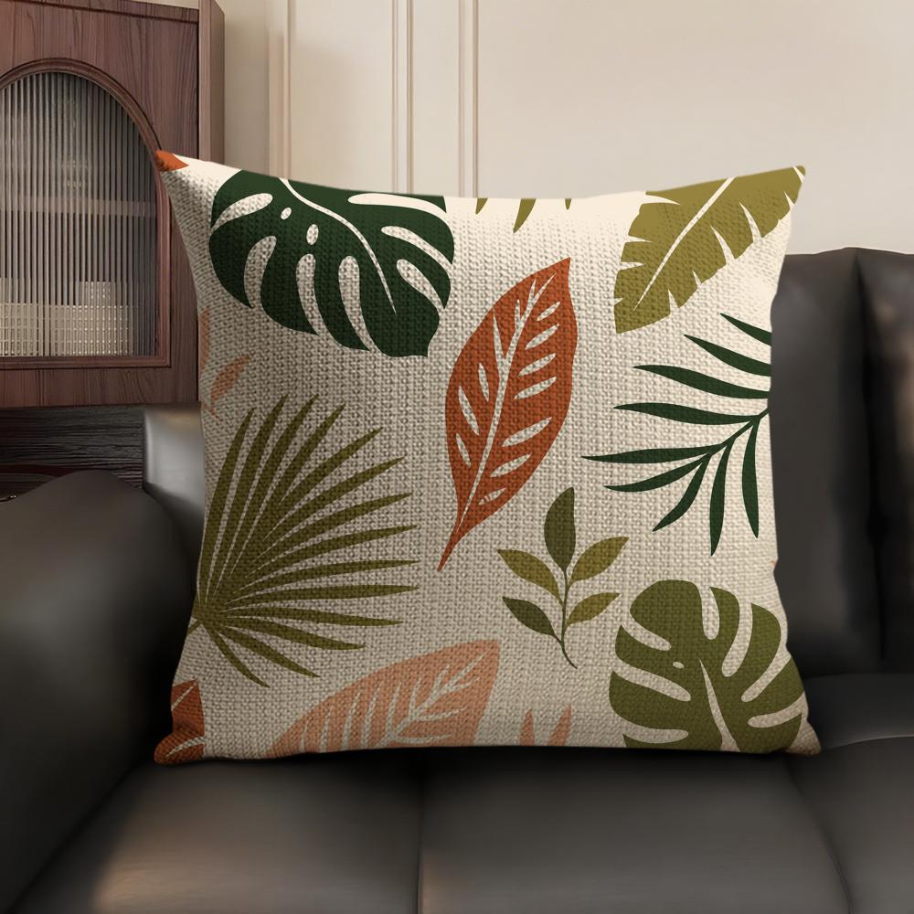 Tropical Rainforest Leaves Cushion Cover Breathable Linen Organic Fabric DoubleSided Printing Sofa Pillow Case Home Decor