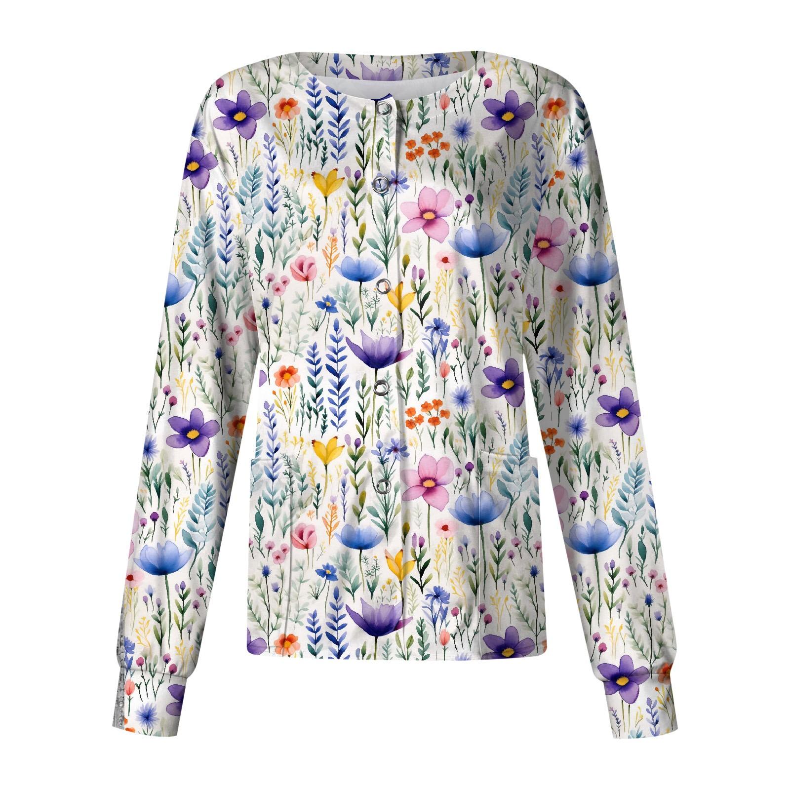 

Женский однобортный защитный комбинезон с длинным рукавом и рождественским принтом, карманный рабочий воротник-стойка, кардиган, куртка, топ L синий