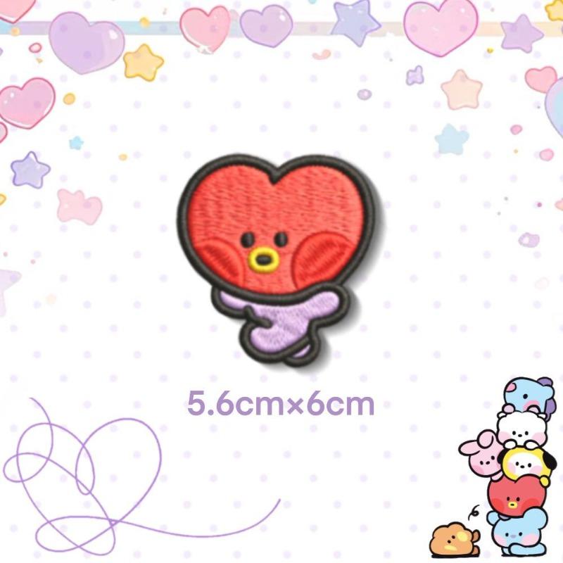 Bt21 Cartoon Embroidered Fabric Patch Heart-Shaped Sheep Dog Self-Adhesive Sewn-Free Cute Clothing Patch Character Icon