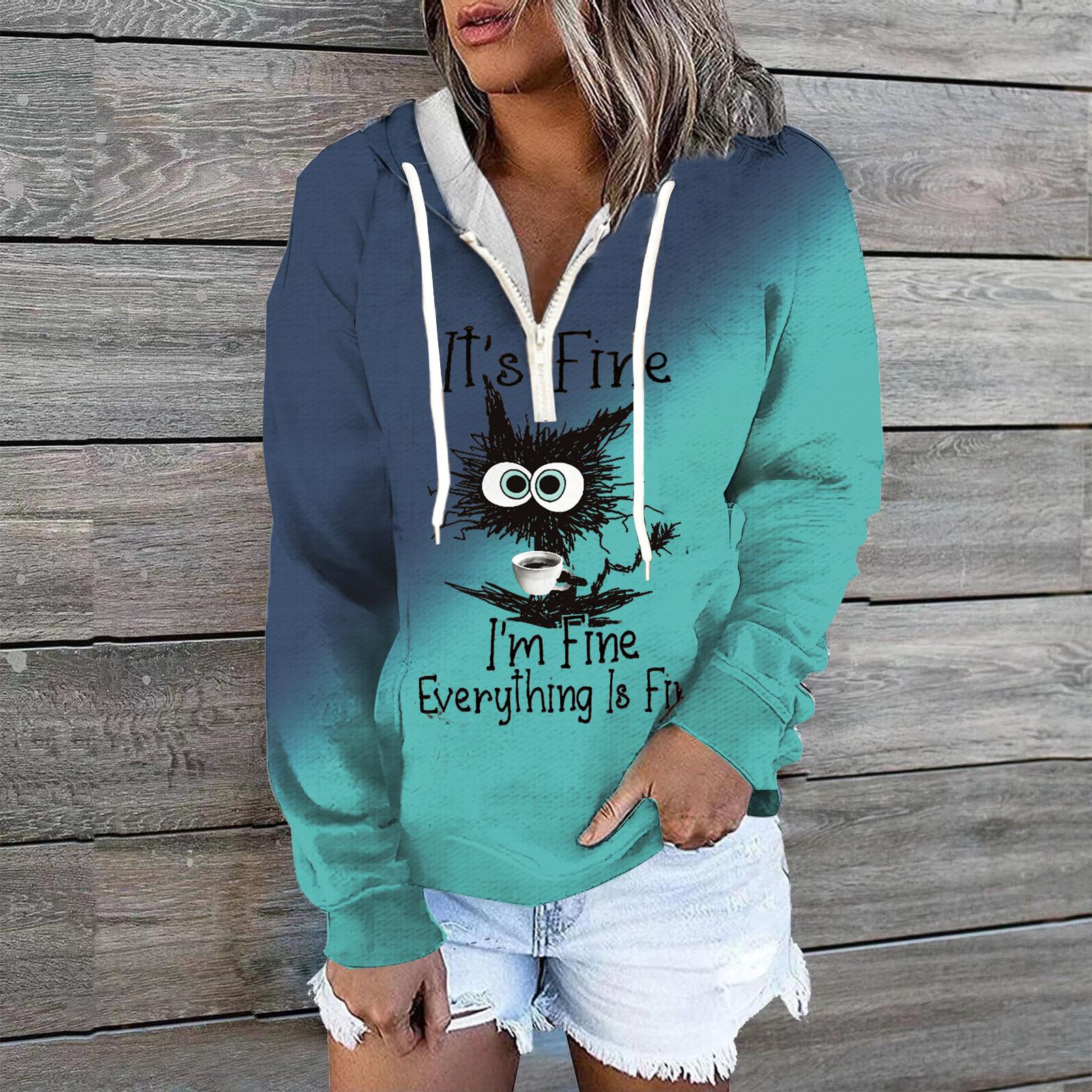 

Женский пуловер больших размеров с длинным рукавом и круглым вырезом, милый кот, толстовка с мультяшным принтом L