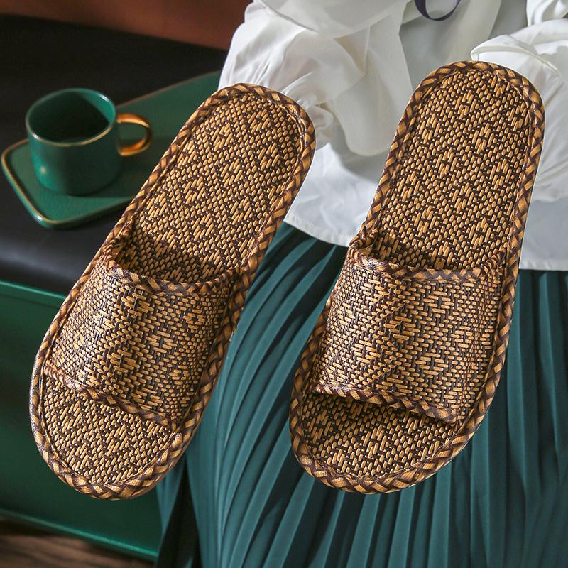 Pánské přírodní bambusové ratanové prodyšné domácí pantofle - Absorbující pot a chladivé na jaro/léto.
