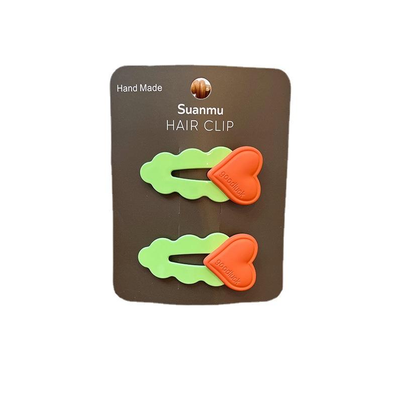 Little Girl Fluorescent Color Love Hairpin Children's Color Wavy Side Broken Hair BB Clip Pair Hairpin Headdress
