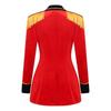 Women Circus Master Outerwear Velvety Lapel V Neck Double-breasted Coat with Gold Lace Tassel Epaulet for Halloween Rave Party