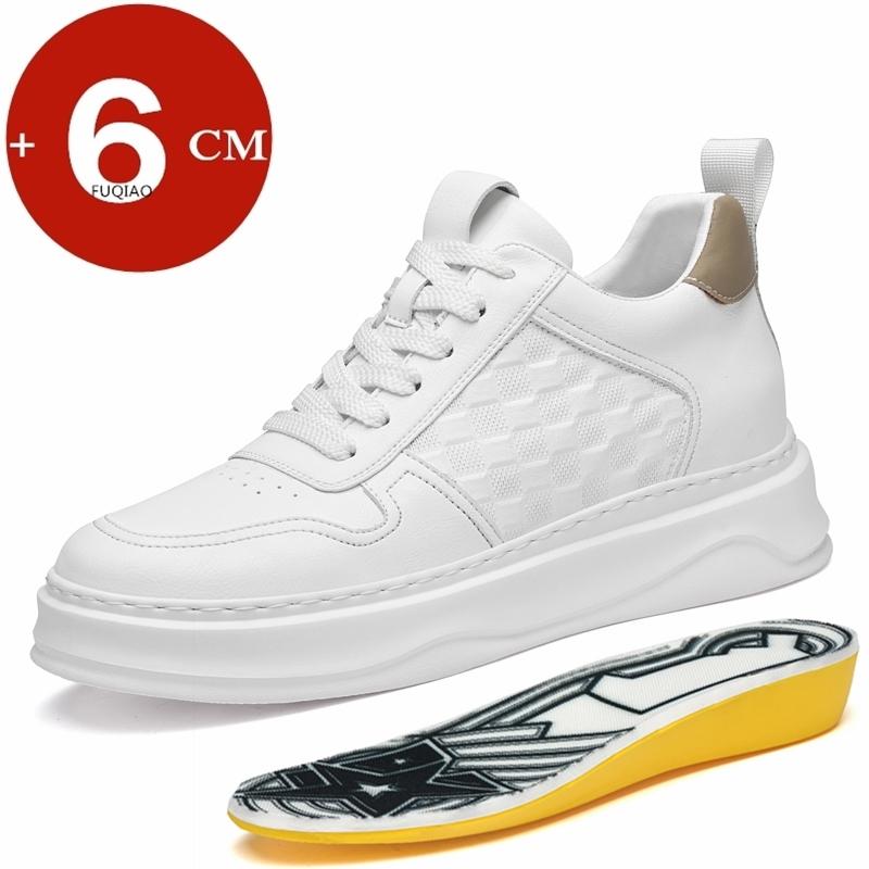 Tênis de Casal com Aumento de Altura de 6cm em Couro Genuíno Tamanho Grande Sapatos Casuais com Elevador Homens Mulheres Conforto Sapatos de Plataforma com Sola Grossa