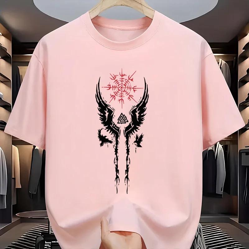2025 Male Urban Fashion Casual Cool Tees Ancient Raven Print Tshirt for Man High Quality Pure Cotton Oneck Short Sleeve