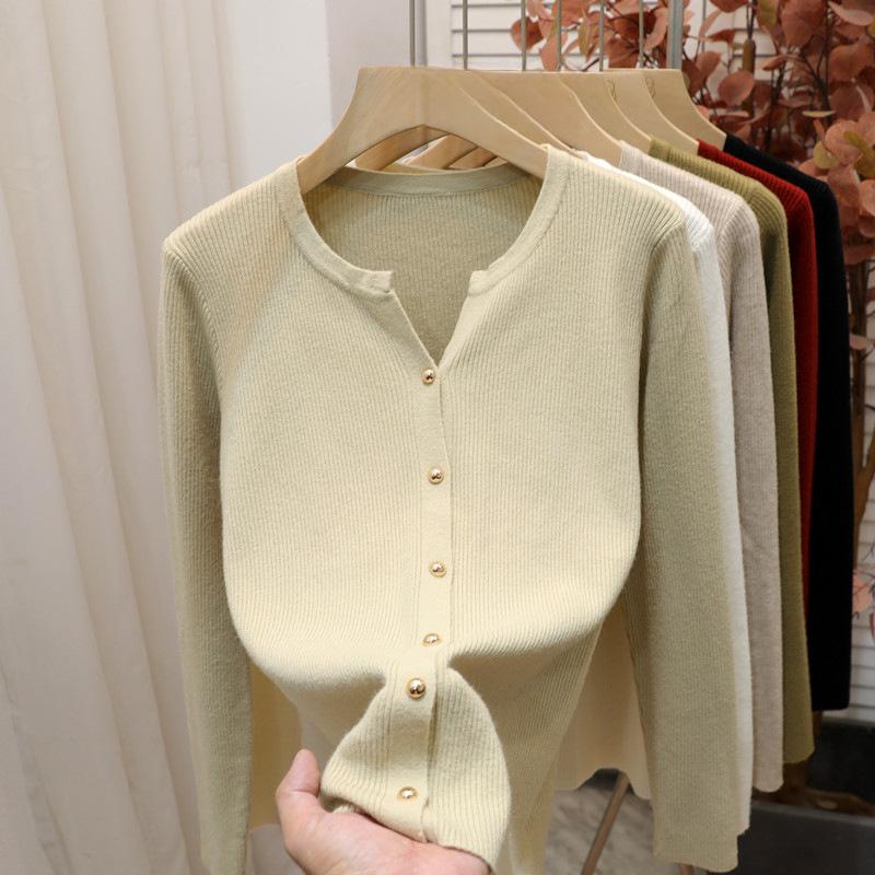 Knitted long-sleeved cardigan sweater jacket women's new autumn solid color women's temperament knitted sweater top