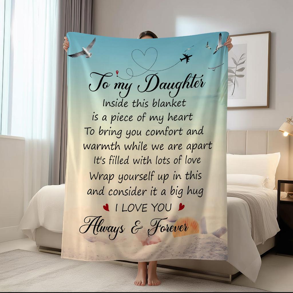 1Pc Motivational Quotes Printed Flannel Blanket Gift From Mom To Daughter, Nap Blanket, Christmas Gift For Daughter,