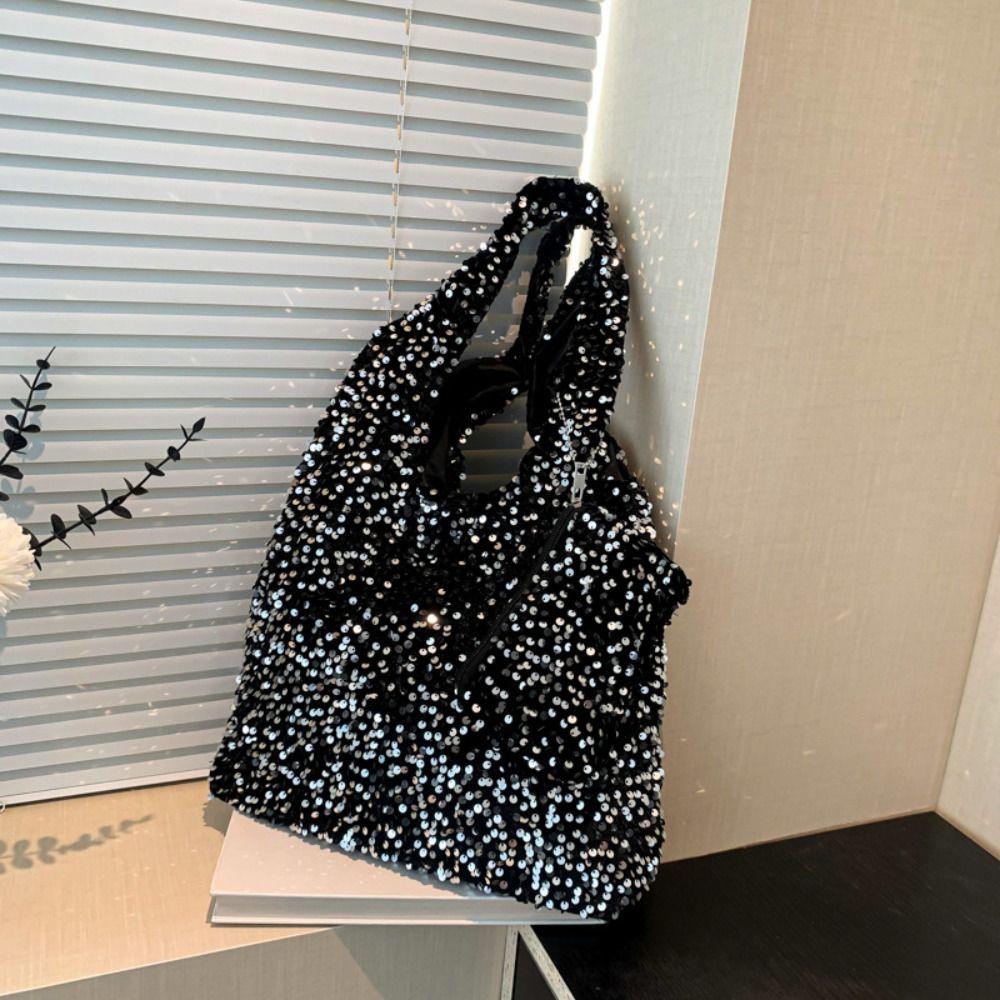 Sac de Soirée Sac Cabas à Sequins Sac à Bandoulière Argenté Brillant Sac sous le Bras Sac à Main Blingbling Shopping