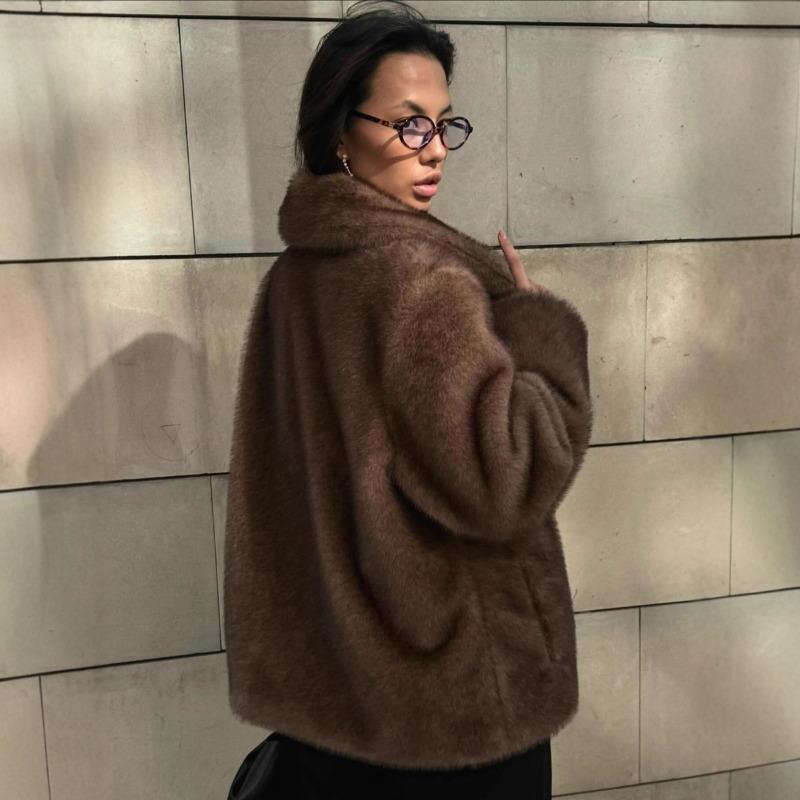 Women's mink fur imitation fur coat autumn and winter thickened medium and long suit collar environmentally friendly fur coat